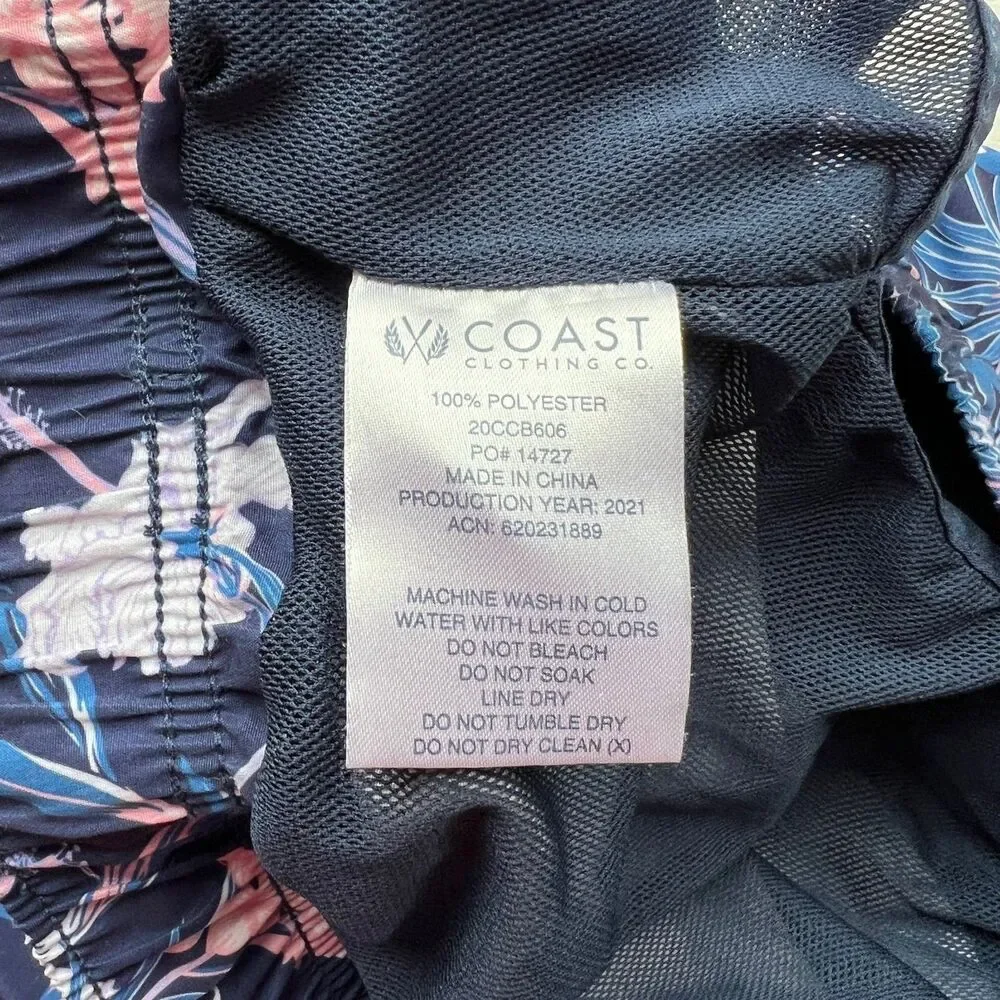 Coast Clothing 1996 Mens Swim Trunks Board Shorts Navy Pink Floral Pocket Sm